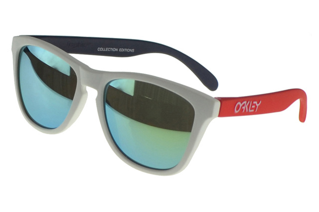 Cheap Oakley Frogskins Sunglasses Red White Frame Blue Lens